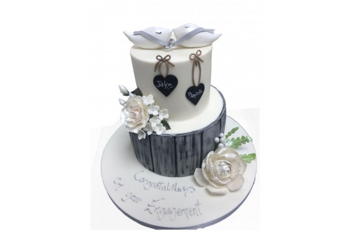 Doves & Ring Engagement Cake